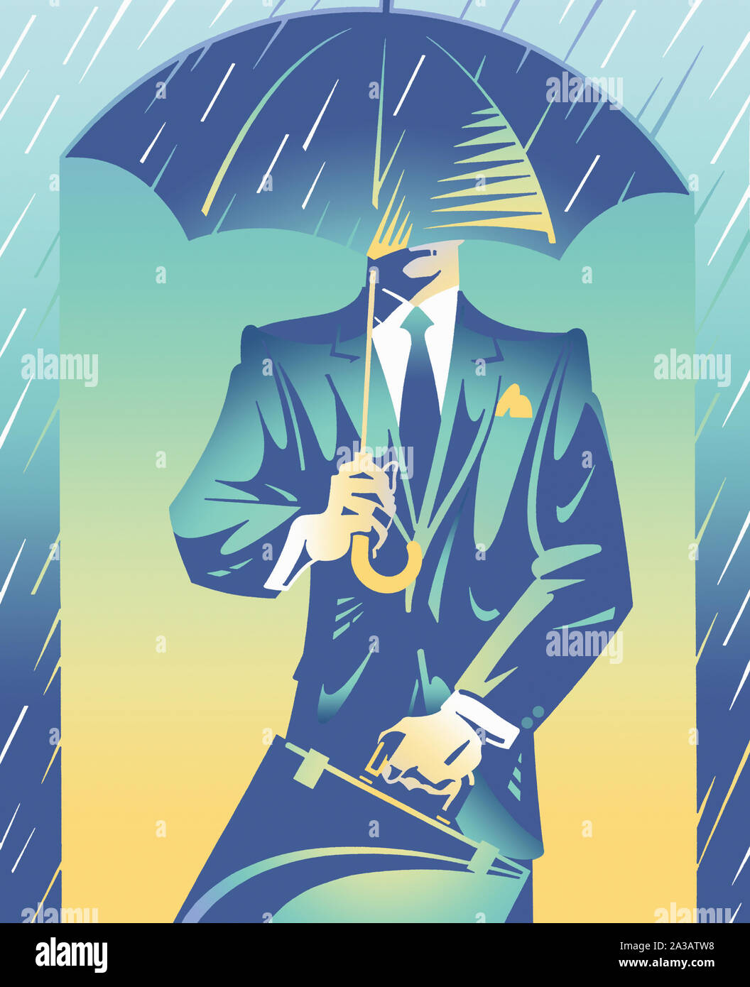 Smart Geschäftsmann geschützt vor Regen unter dem Dach Stockfoto