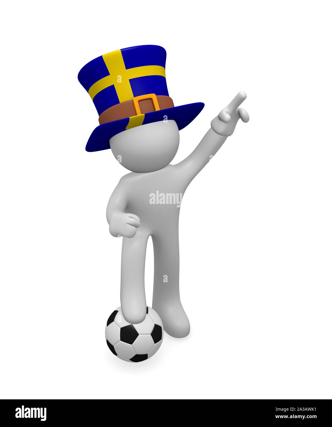 Kleine 3d-Fußball fan trägt einen großen Hut mit der Flagge von Schweden, 3D-Rendering Stockfoto Kleine 3d-Fußball fan trägt einen großen Hut mit der Flagge von Schweden, 3D-Rendering Stockfoto
