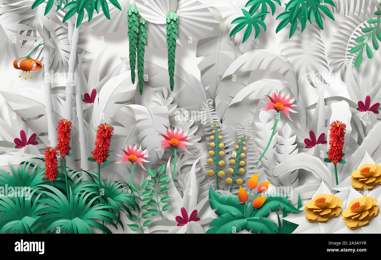 Papier Skulptur von üppigen Dschungel Pflanzen Stockfoto