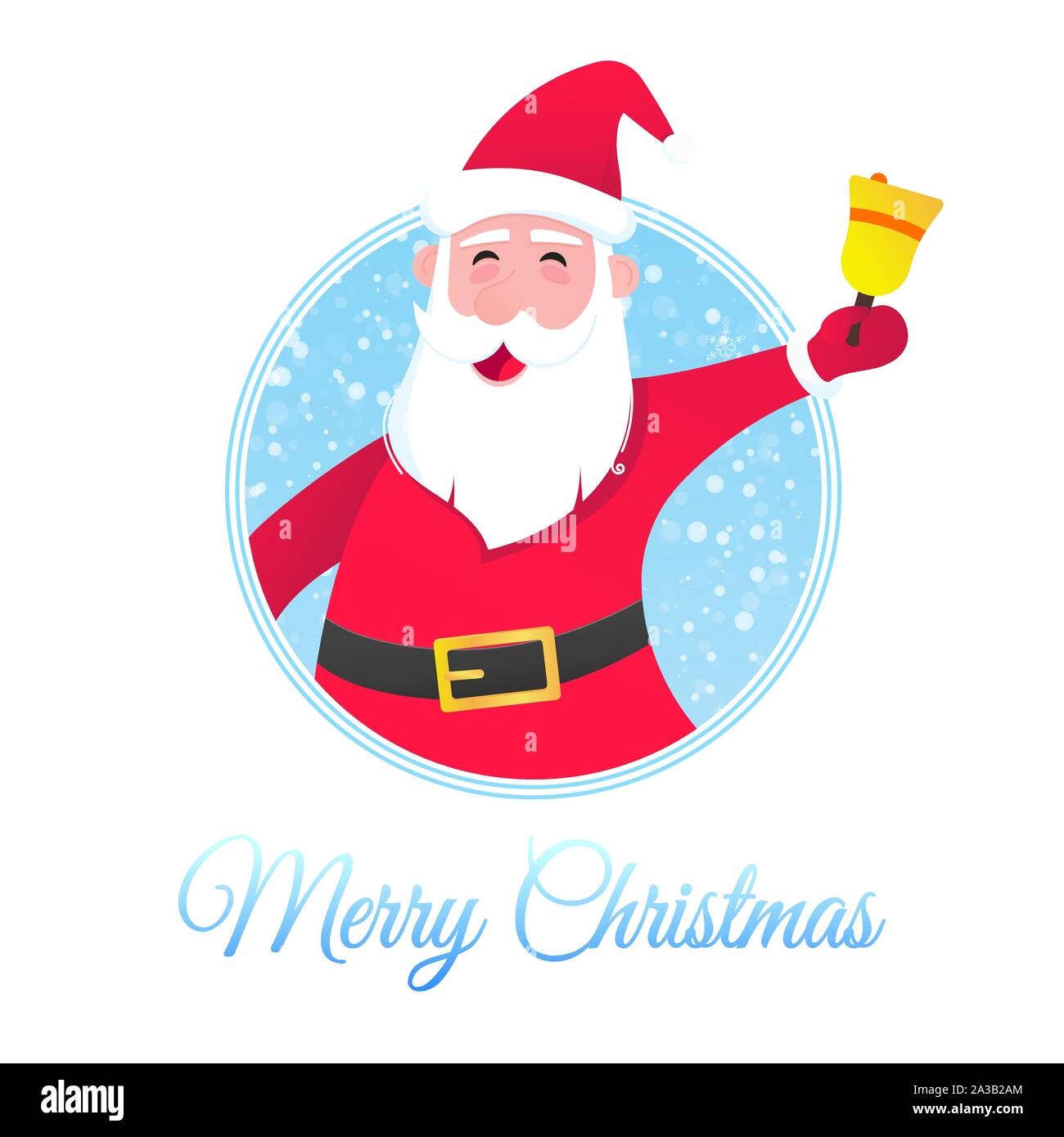 Santa Claus mit Hut, Bell, Bart und lächelndes Gesicht flacher Stil Charakter Poster Vector Illustration. Heiligabend Maskottchen symbol Plakat mit Text frohe Stock Vektor