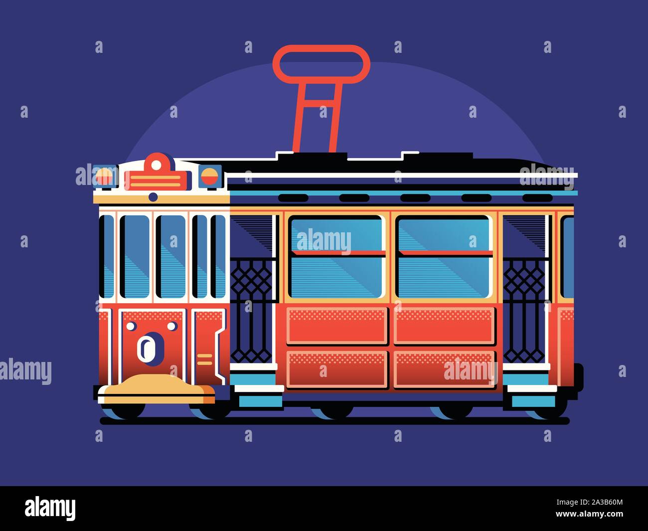 Istanbul Retro rote Straßenbahn in flacher Ausführung Stock Vektor