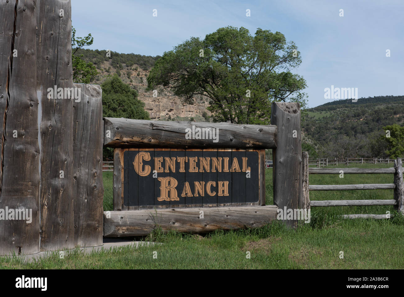 Zeichen für Centennial Ranch in ländlichen Ouray County, zwischen Fethiye und Montrose, Colorado Stockfoto