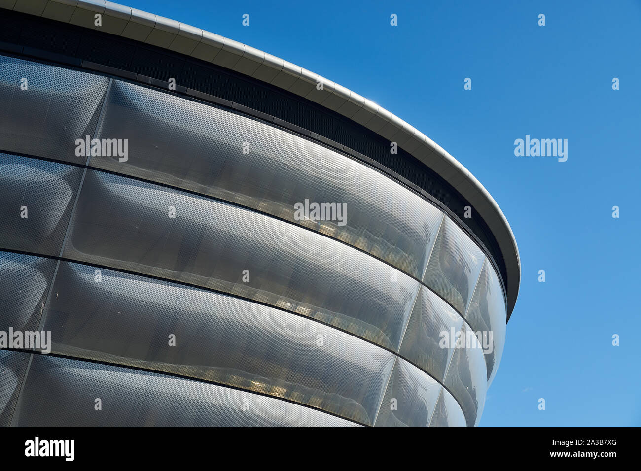 Details der Fassade der SSE Hydro, eine multi-purpose Indoor Arena innerhalb der Schottischen Veranstaltung Campus in Glasgow, Schottland Stockfoto