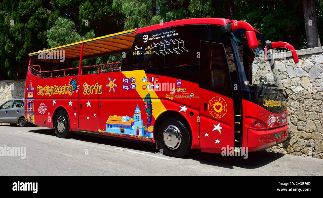 Korfu Stadt Touren, offenen Bus, geführte Besichtigungen, Korfu, Korfu, Kerkira, Griechenland, Ionische Inseln Stockfoto