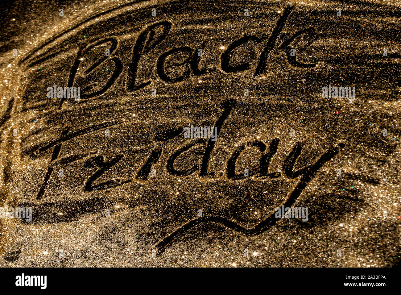 Sekt Inschrift Schwarzer Freitag auf einem schwarzen Hintergrund. Stockfoto