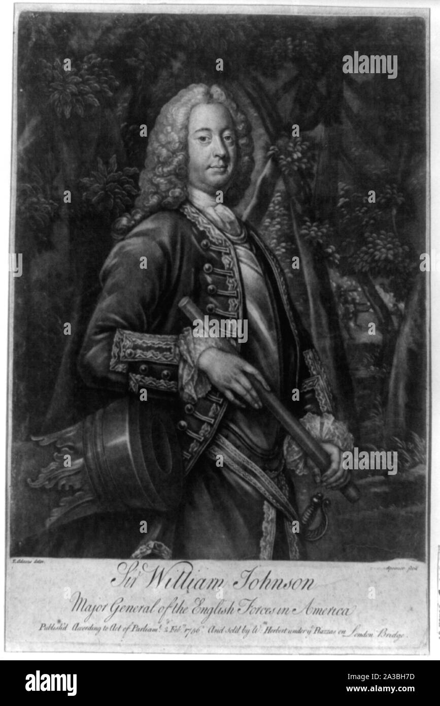 Sir William Johnson, Major General des Englischen Kräfte in Amerika/T. Adams, delin.; Spooner, fecit. Stockfoto