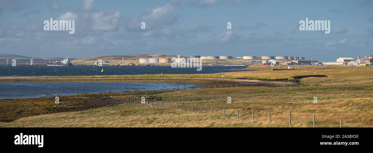Sullom Voe Öl und Gas-Anlage in Shetland, Großbritannien - die Anlage übernimmt Produktion von Ölfeldern in der Nordsee und East Shetland Basin. Stockfoto