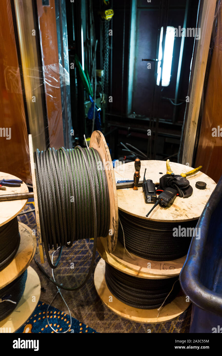 Kabel für Hubwelle Wartung. Queen Mary 2. Stockfoto