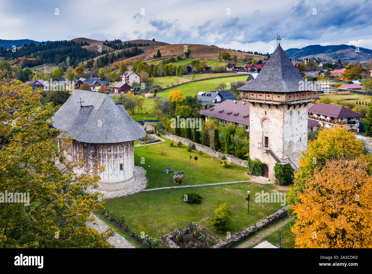 Das Kloster Humor, Rumänien. Eines der rumänisch-orthodoxen Klöster Südbukowina. Stockfoto