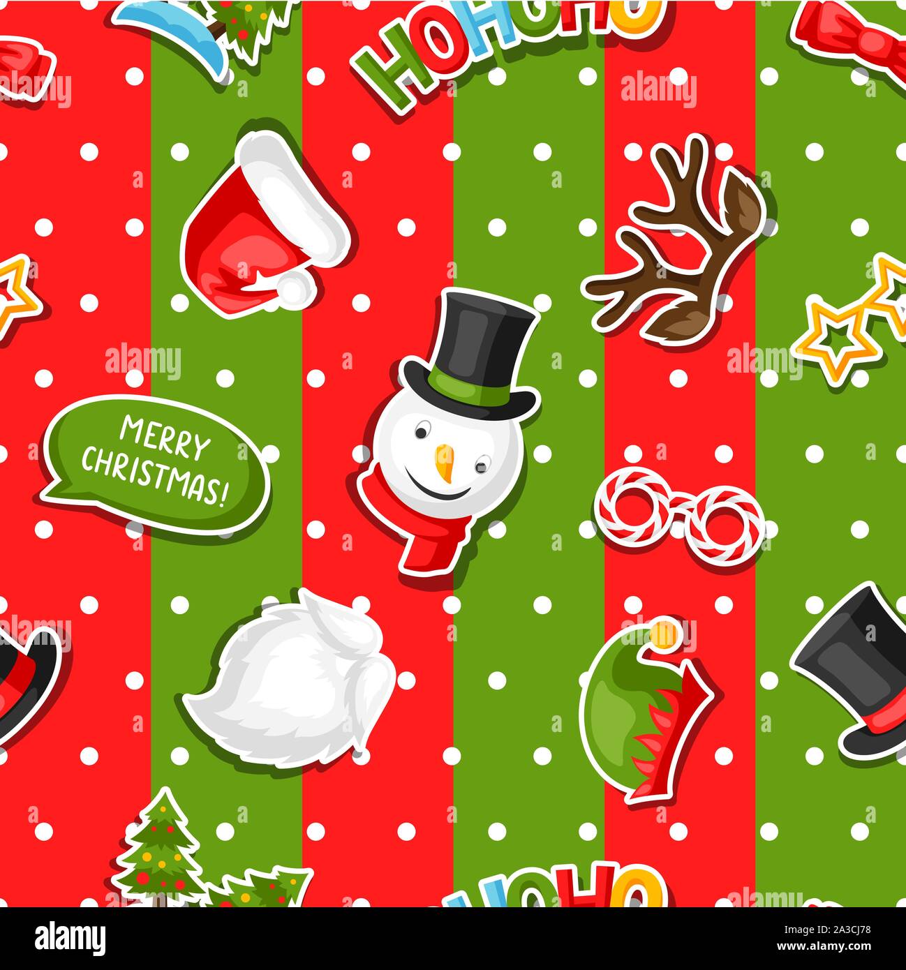 Frohe Weihnachten nahtlose Muster mit Photo Booth Aufkleber. Stock Vektor