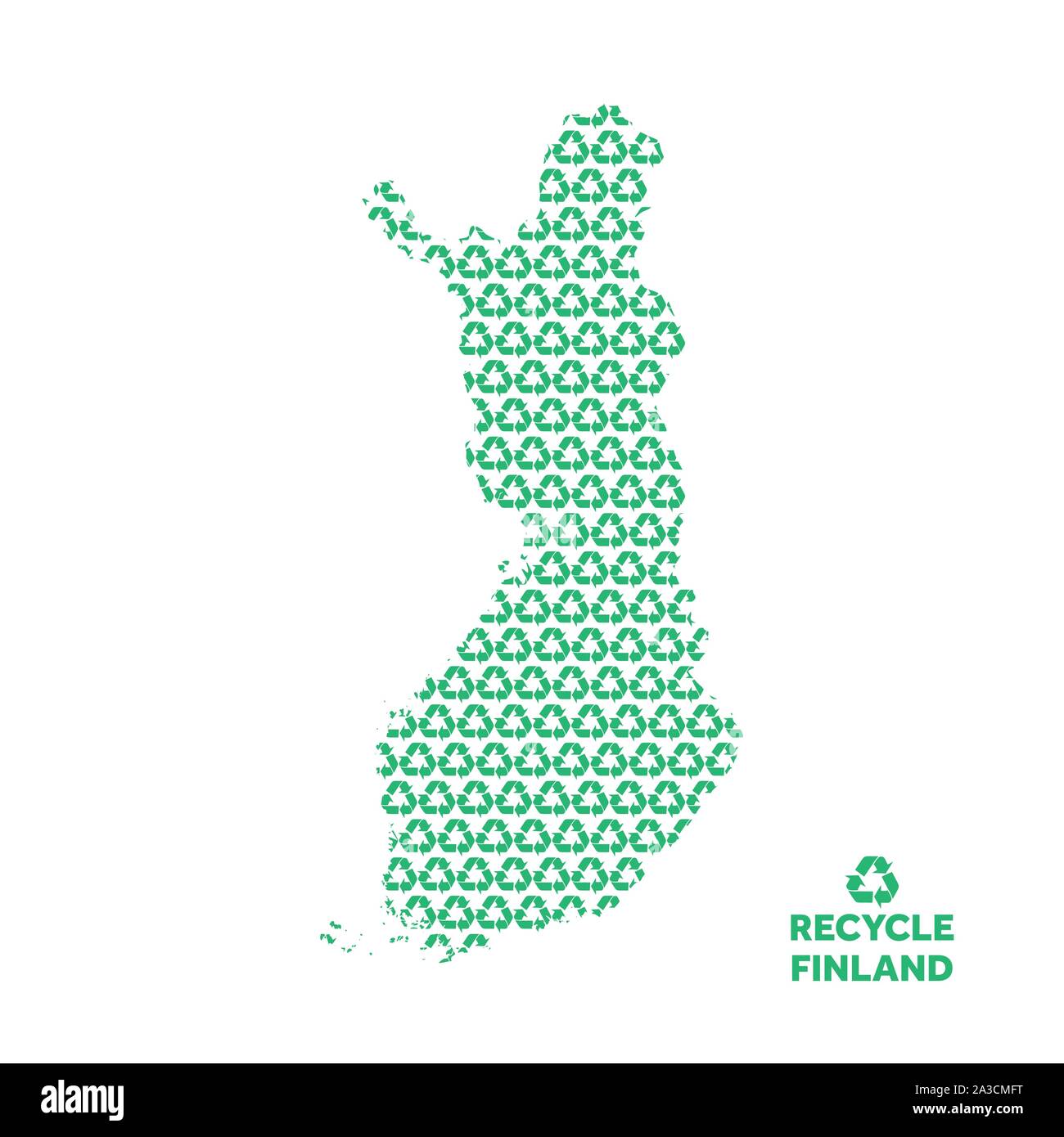 Finnland Karte vom Recycling Symbol. Umweltkonzept Stock Vektor