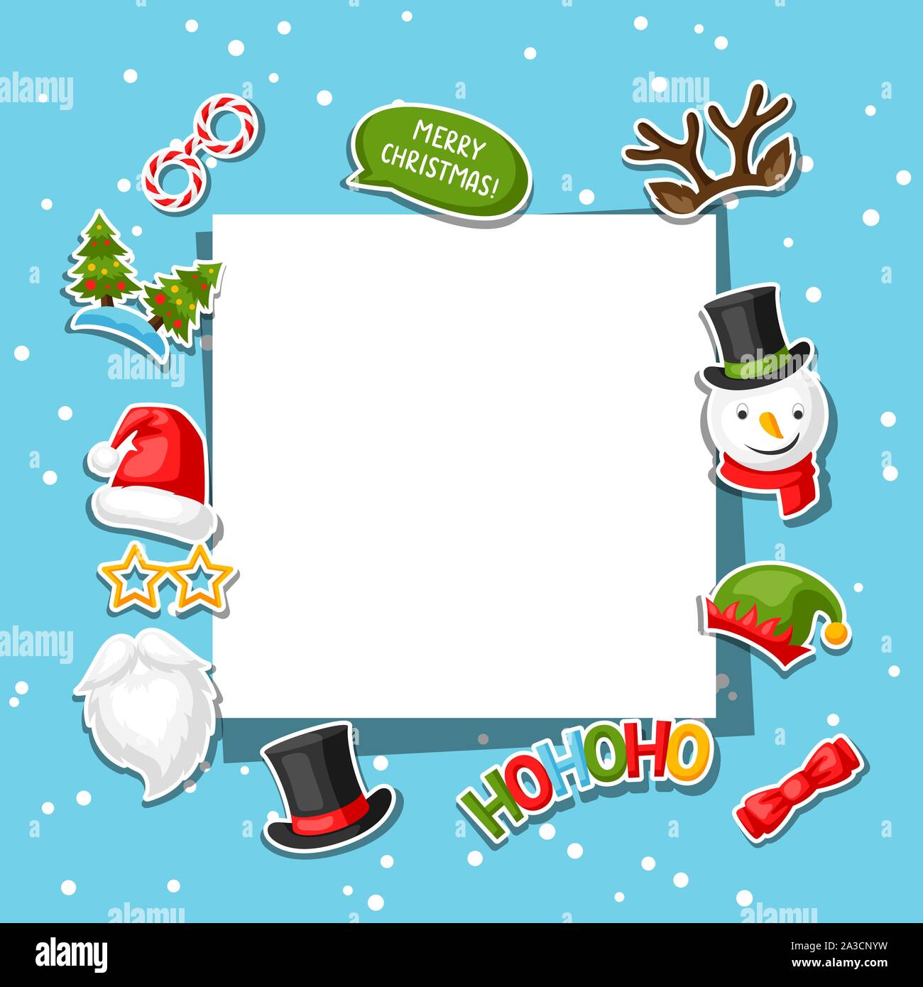 Weihnachtskarte mit Photo Booth Aufkleber. Stock Vektor