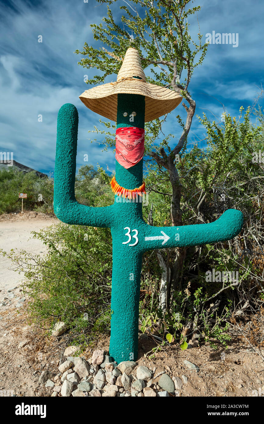 'Cactus' Haus Zeichen, Cabo Pulmo, Baja California Sur, Mexiko Stockfoto