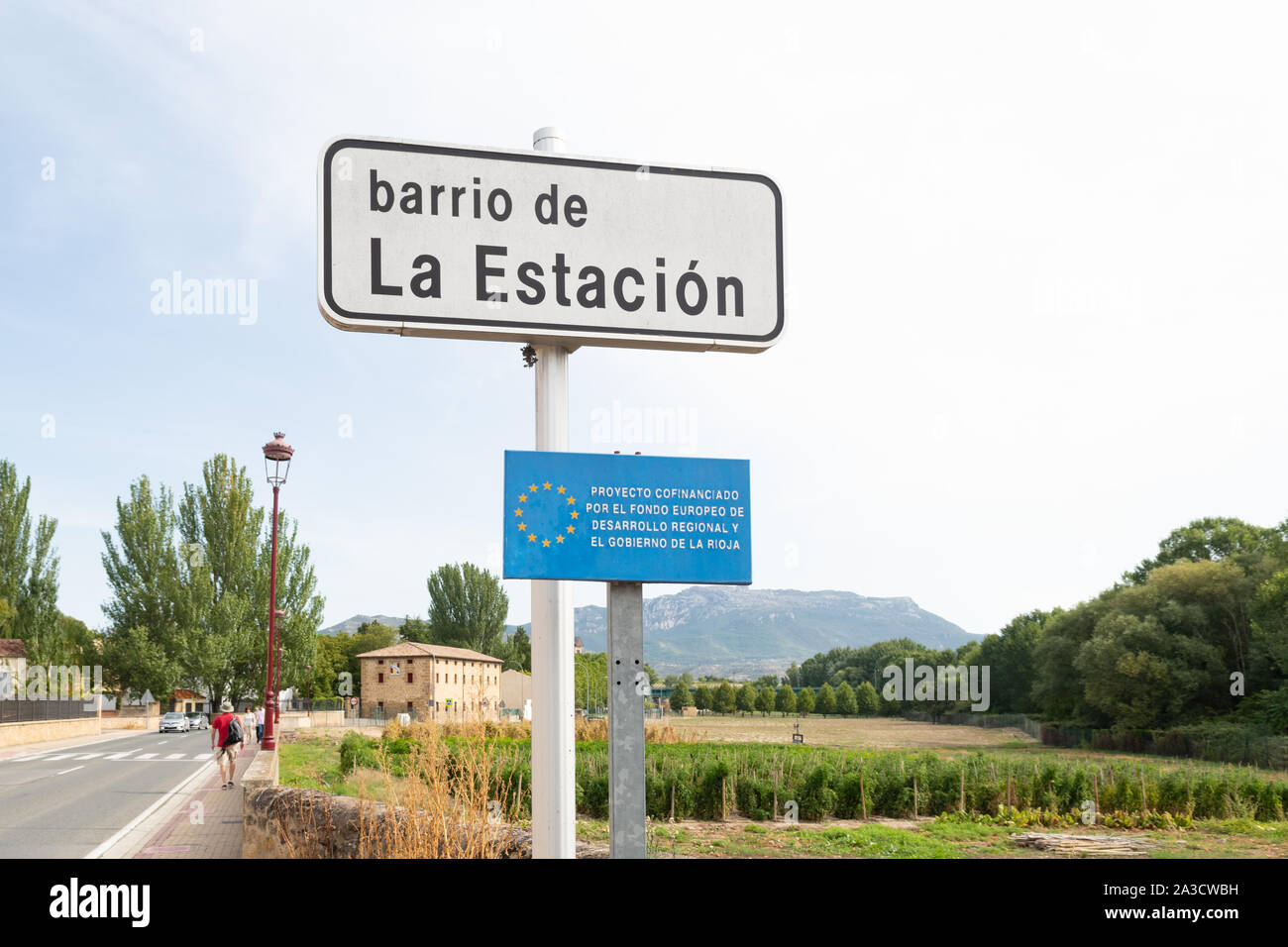 Barrio de La Estacion signj - Haro's Station kreisfreie Stadt Haro, La Rioja, nördlichen Spanien Stockfoto