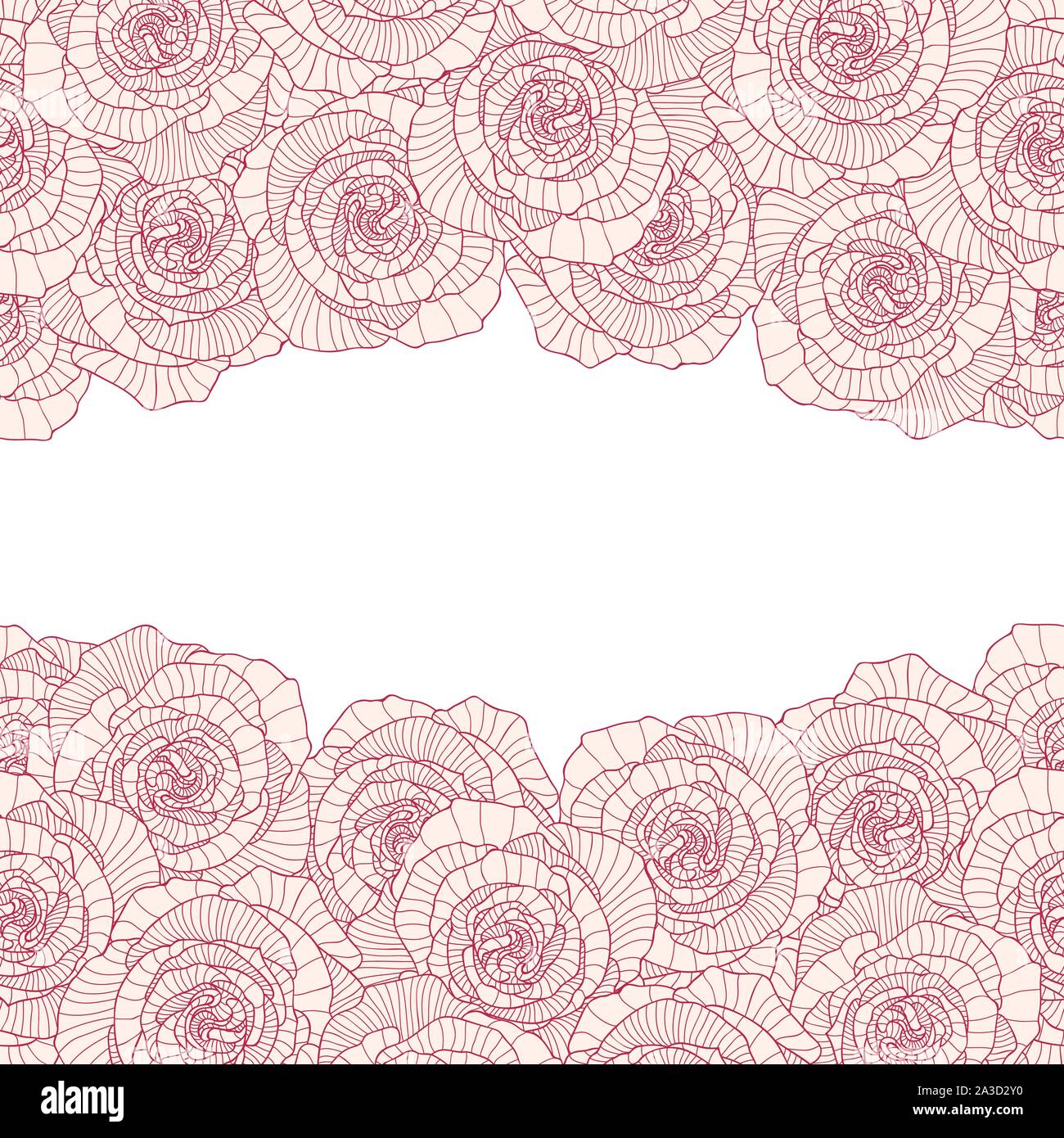 Zwei lineare Rose Blume Grenzen auf weißem Hintergrund Stock Vektor