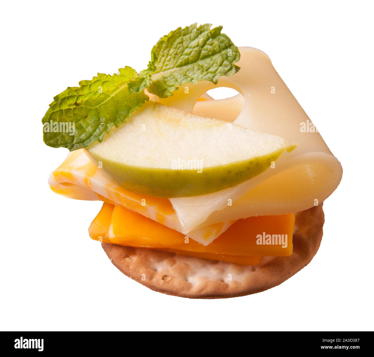 Apple und Käse auf einem Cracker Stockfoto