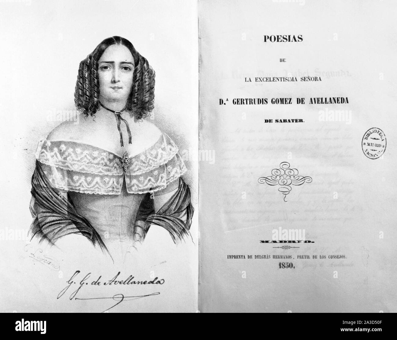 POESIAS - 1850. Thema: GERTRUDIS GOMEZ DE AVELLANEDA. Stockfoto