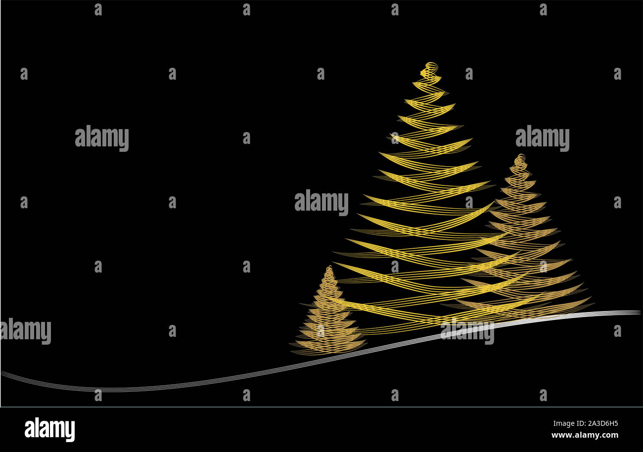 Weihnachtsbaum Illustration. In Gold Stockfoto