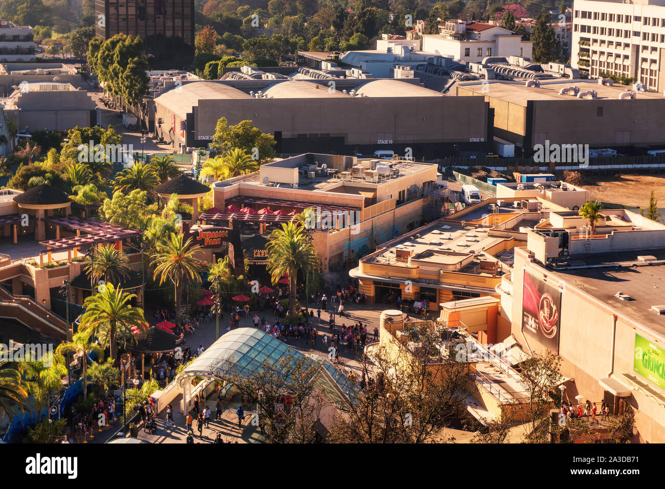 Blick über die Universal Studios Hollywood von oben Stockfoto