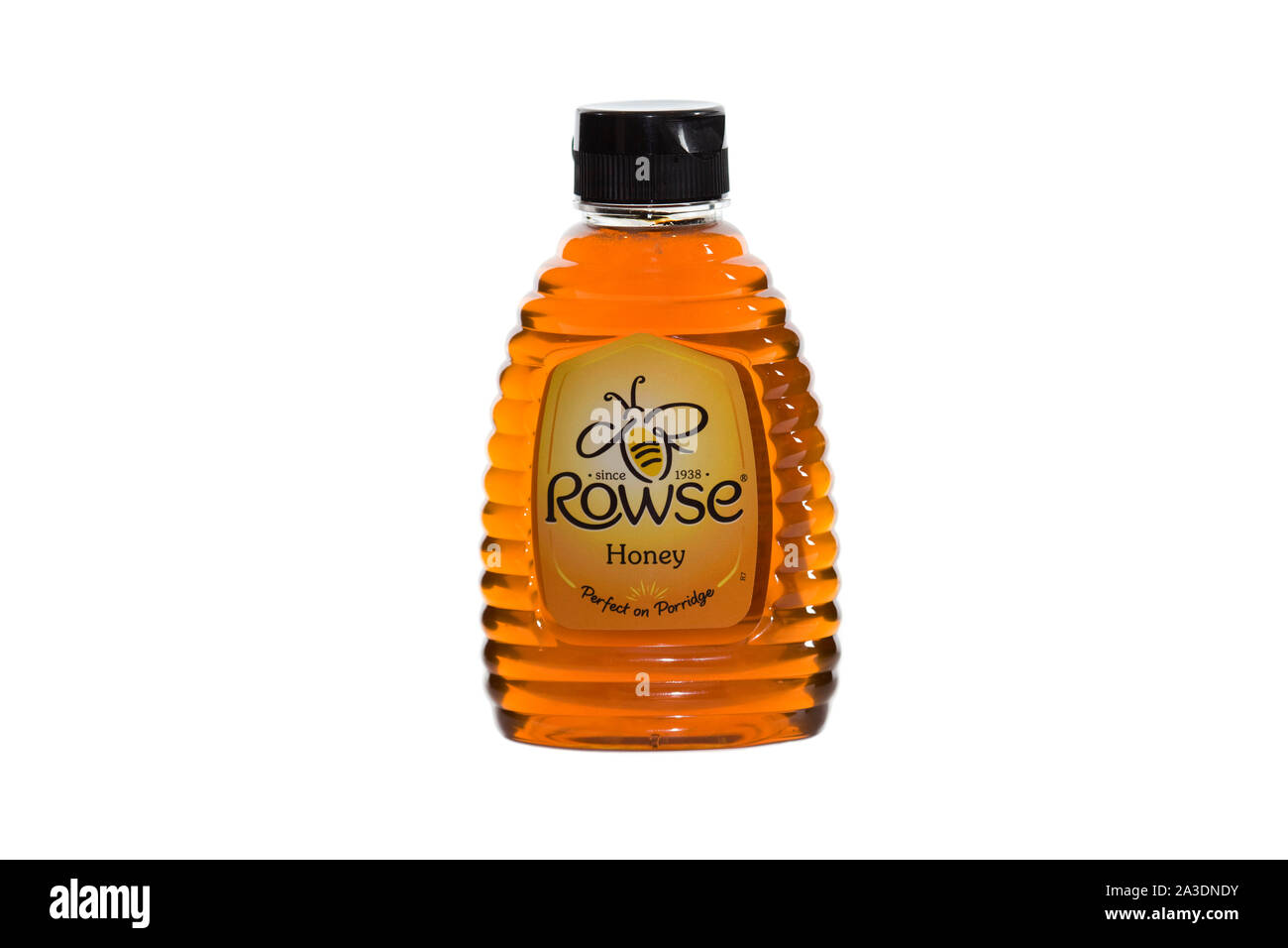 Rowse Honig Flasche auf isoliert weißer Hintergrund Stockfoto