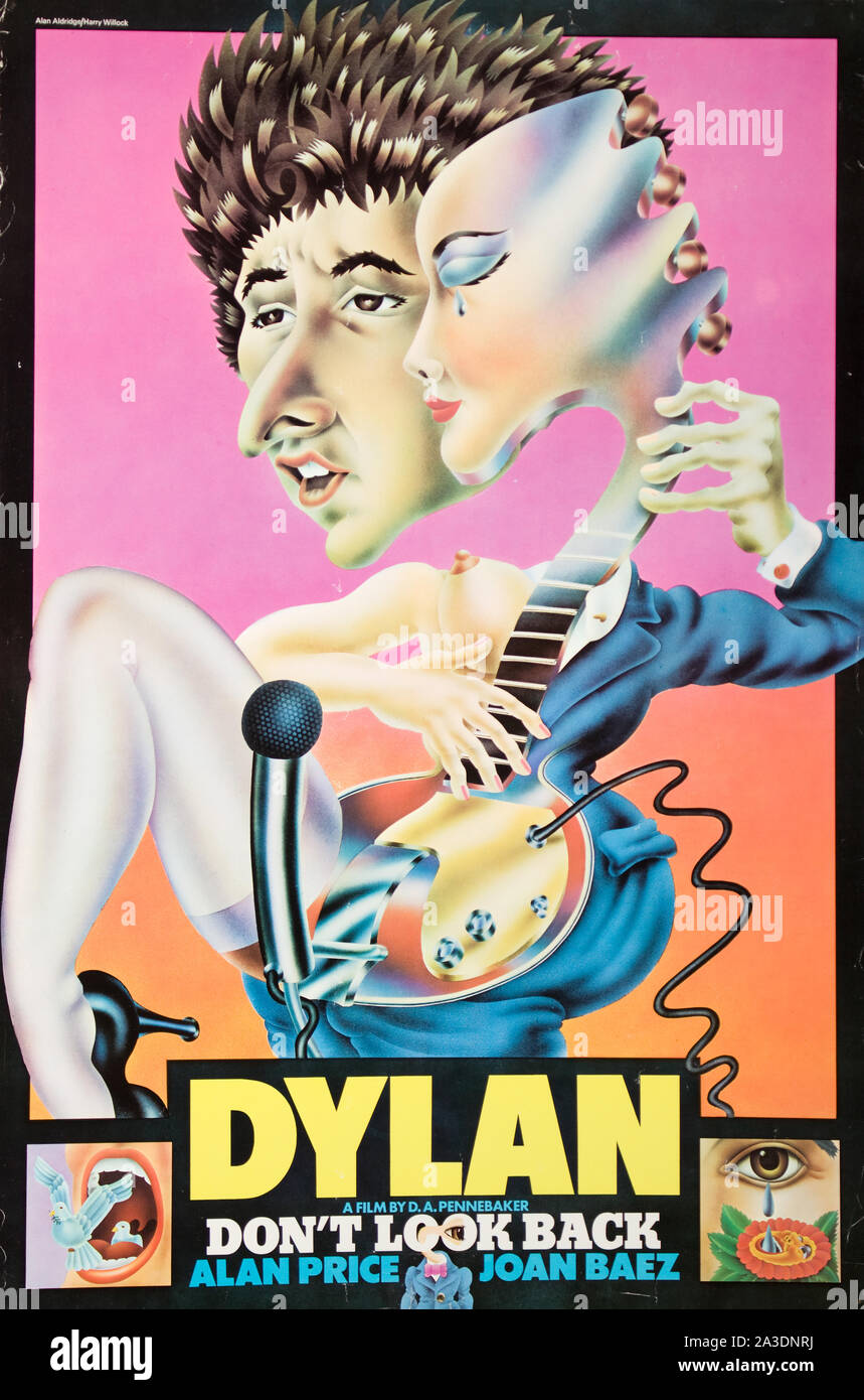 Schau nicht zurück Poster von 1967 Leacock-Pennebaker Film mit Bob Dylan und Joan Baez Stockfoto