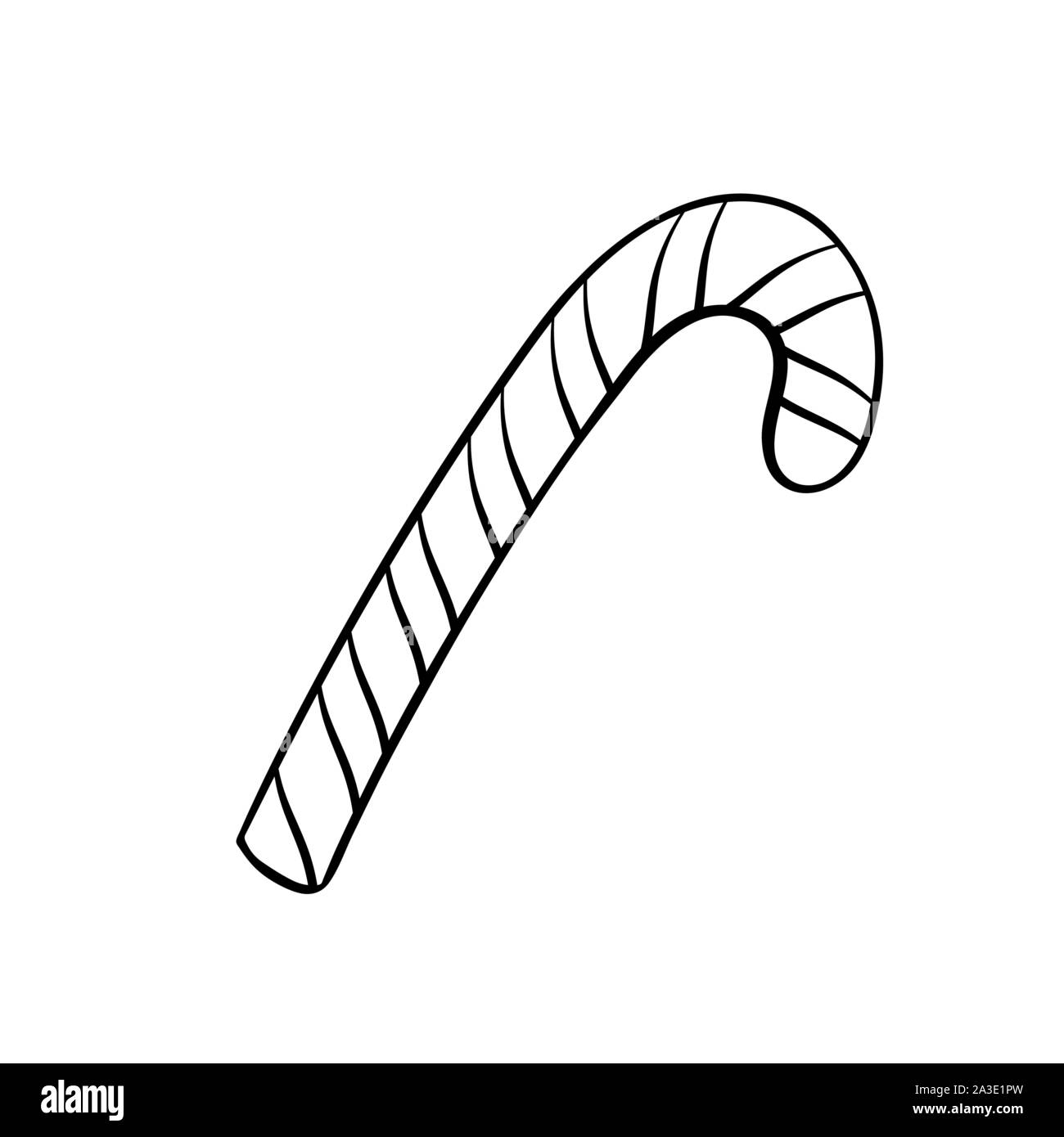 Süße Candy Cane Hand gezeichnet Vector Illustration. Köstliche festliche Konfektion, gestreifte Caramel stick Färbung Bild. Klassische Weihnachten, Weihnachten essen Maßbild auf weißem Hintergrund Stock Vektor