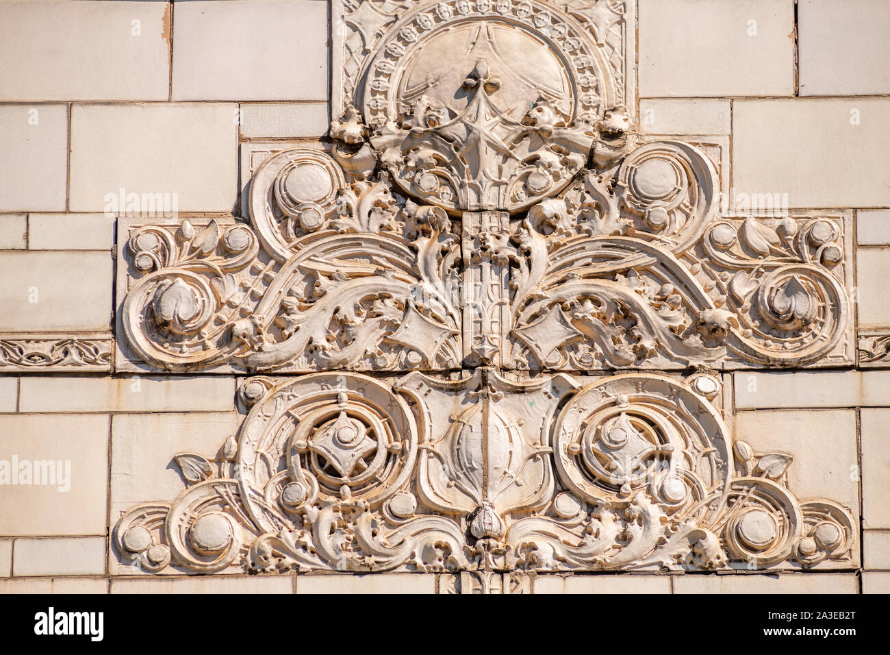 Nahaufnahme von Terracotta architektonisches Detail Stockfoto