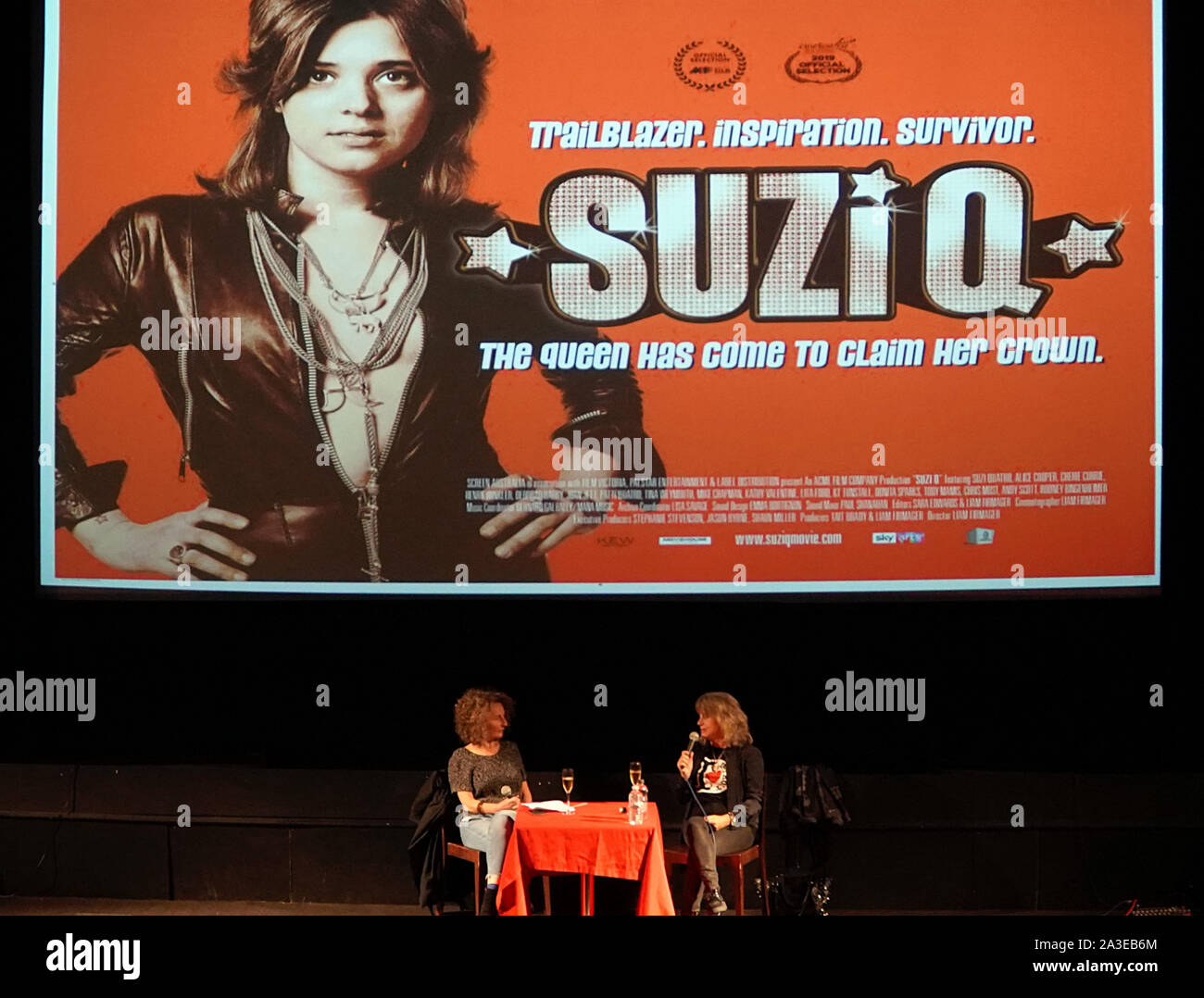 Suzi Quatro, Suzi Q screening live Q&A gehostet von Amy Raphael. ... Herzog von York Picturehouse Oktober 7 2019, Brighton, England, UK. Stockfoto