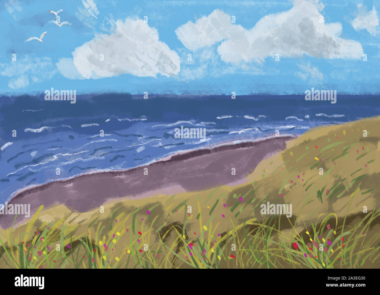 Landschaft. Hand gezeichnet digitale Illustration Stockfoto