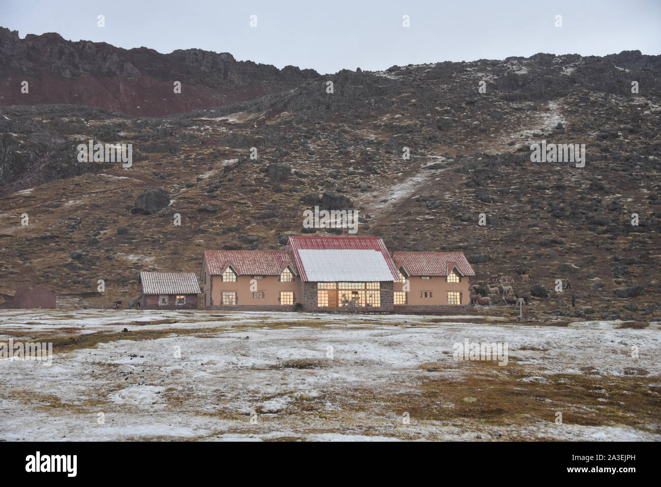 Huampococha Tambo Lodge auf dem Ausangate Trail durch die Anden Lodges. Cusco, Peru Stockfoto