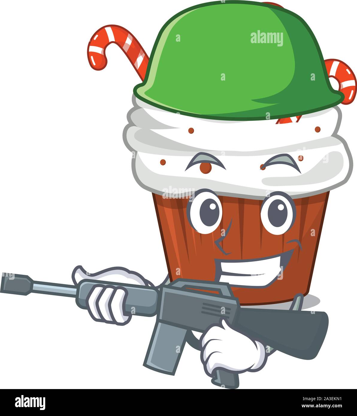 Armee christmas Cupcake mit dem Maskottchen isoliert Stock Vektor
