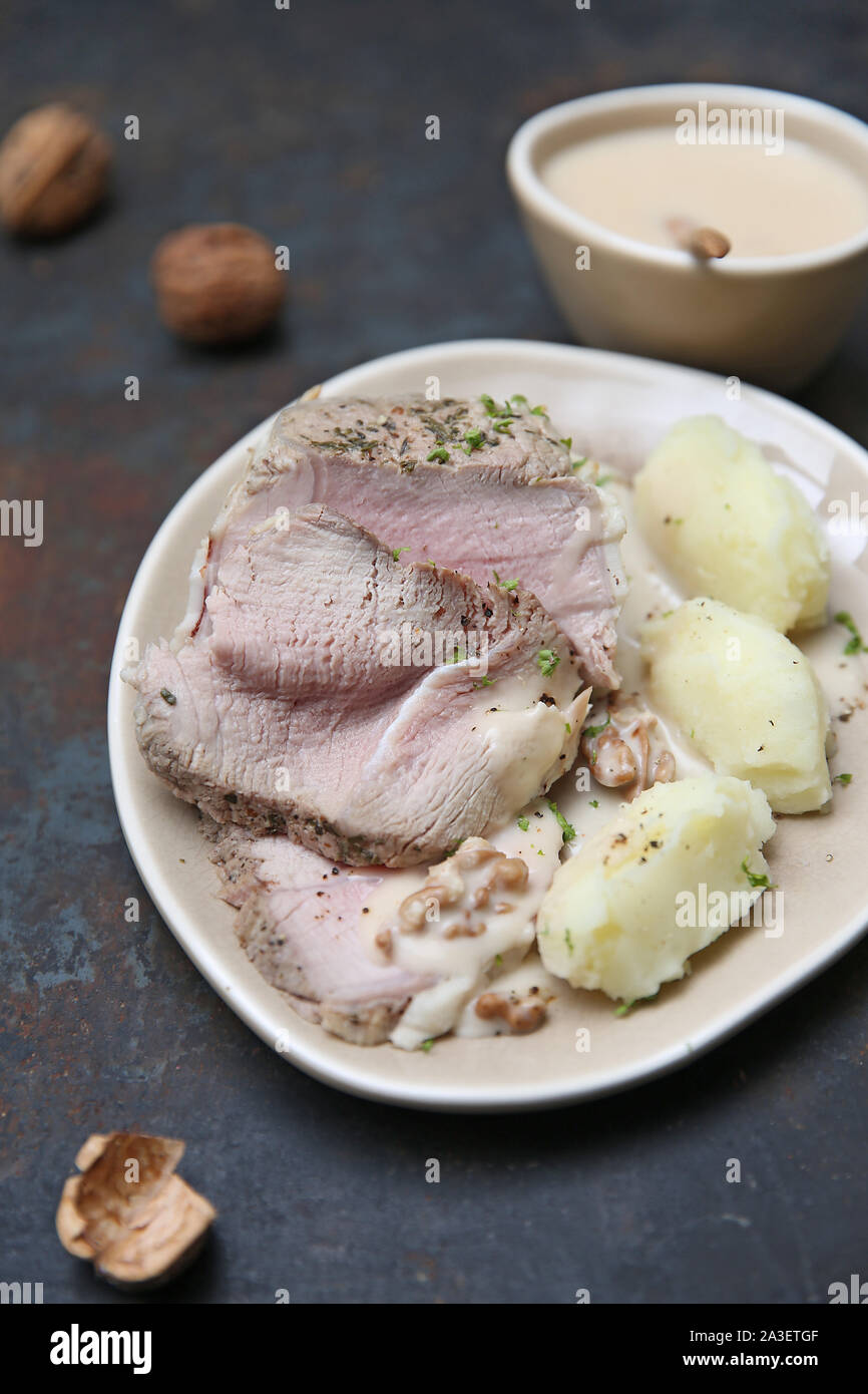 Filet de veau Sauce aux Noix Stockfoto