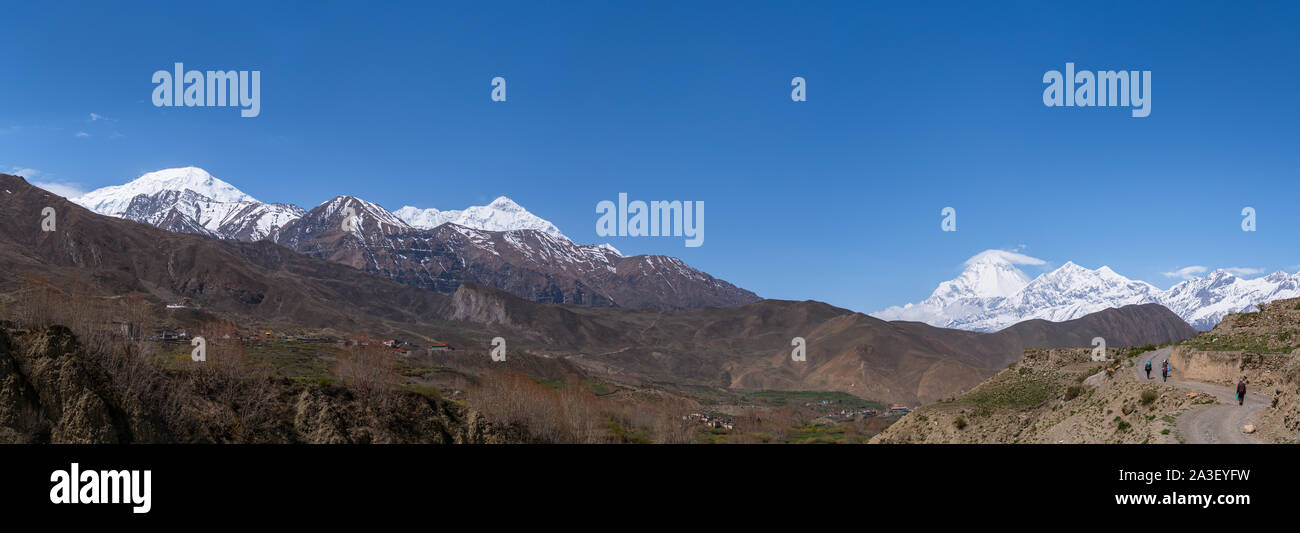 Panorama des Himalaya im Annapurna Schutzgebiet, Nepal Stockfoto Panorama des Himalaya im Annapurna Schutzgebiet, Nepal Stockfoto