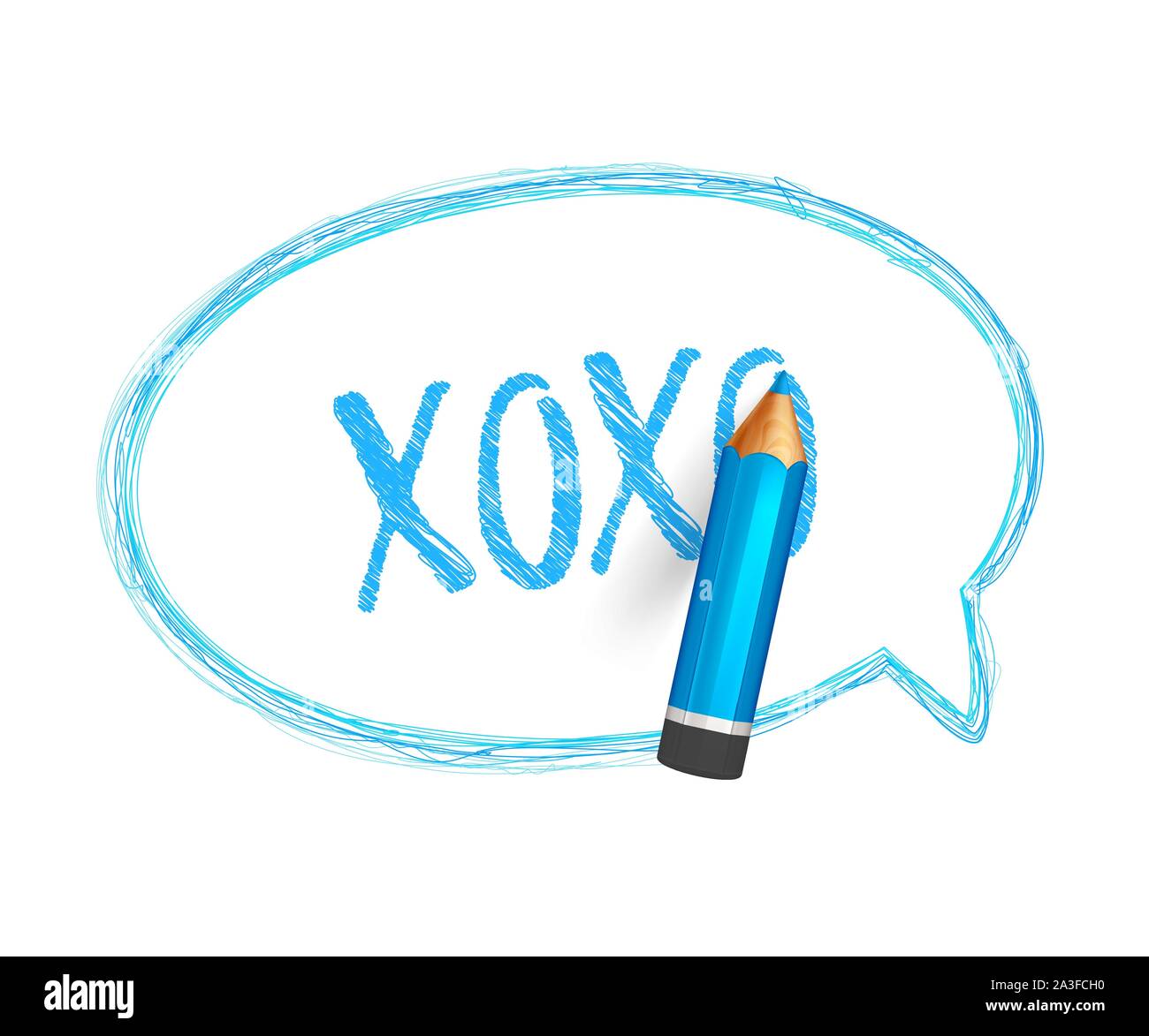 Sprechblase Malen mit Bleistift. Hand gezeichnet Banner mit doodles der Zeichenstift und kurze Nachricht geschrieben. Skizze cloud und zitiere, blaue Linien Schlaganfall und SCR Stock Vektor