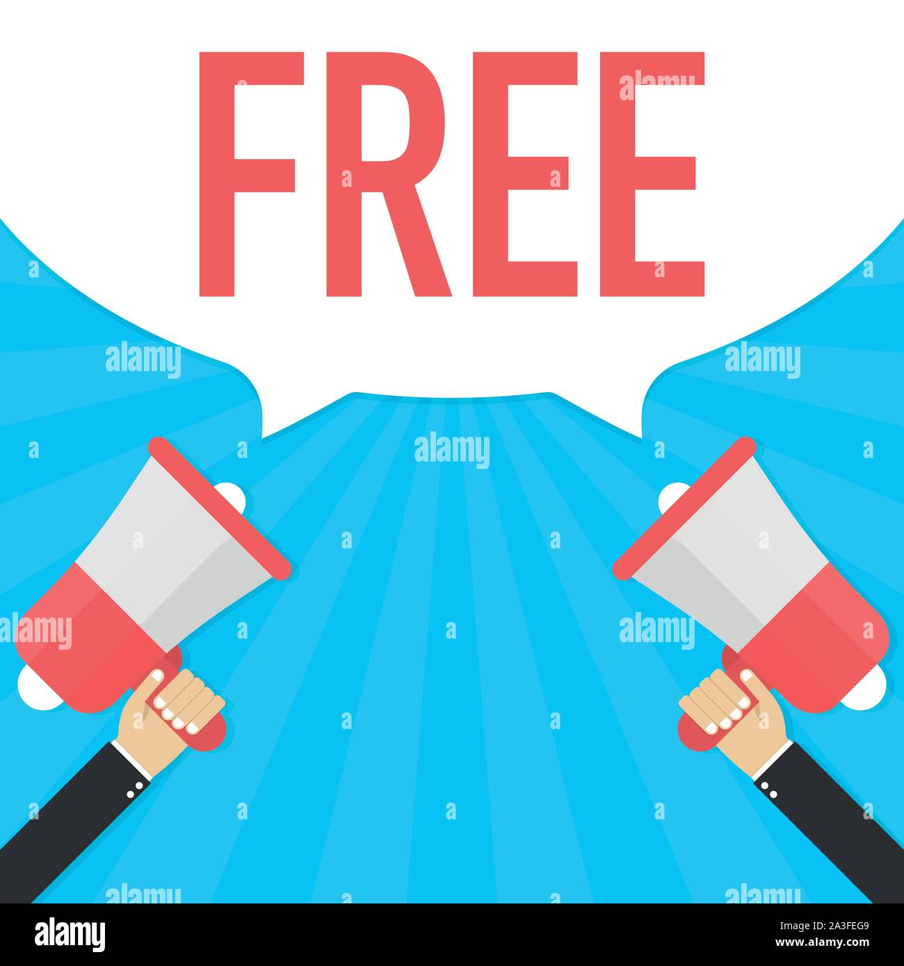 Männliche hand Megaphon mit kostenlosen Sprechblase. Vector lieferbar Abbildung. Stock Vektor