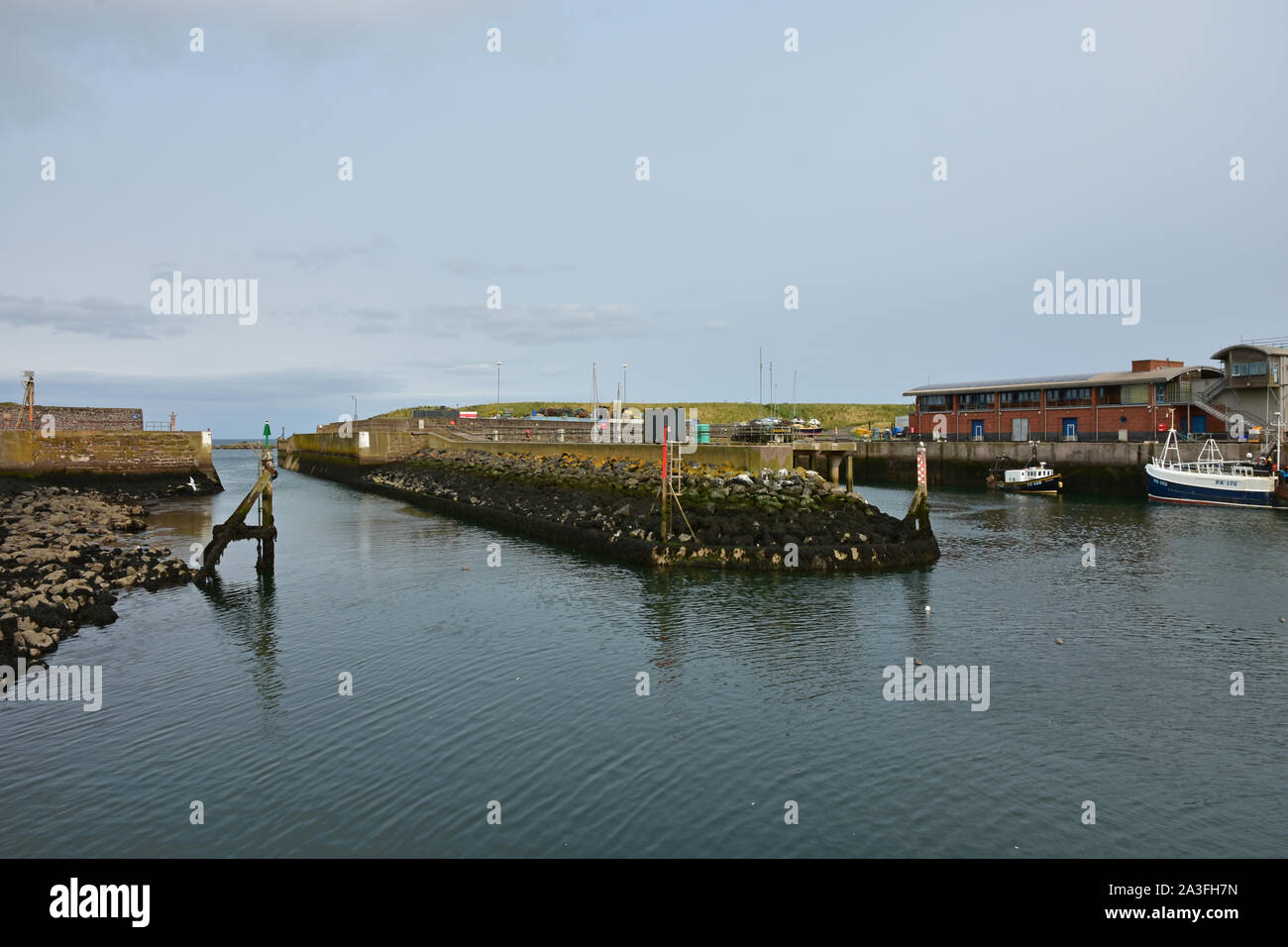 Eyemouth Hafen und Eingang, South West Schottland Stockfoto
