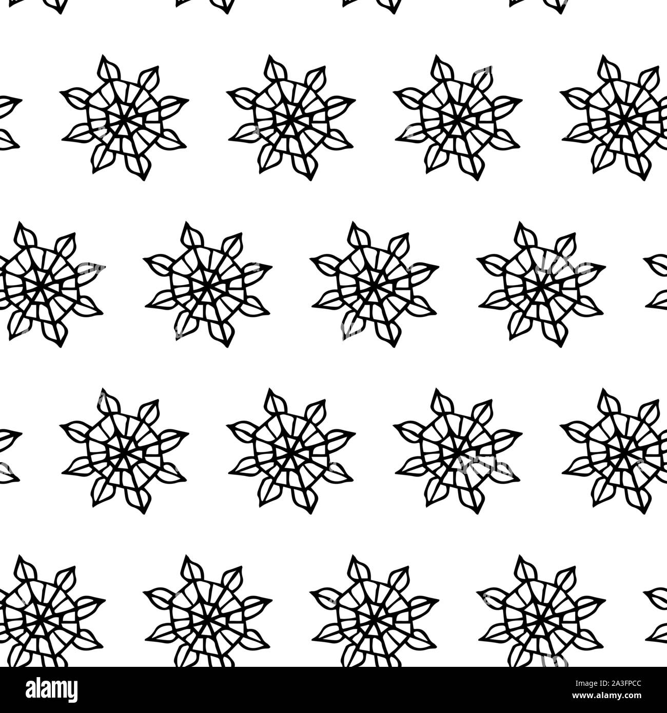 Winter snow flake nahtlose Muster. Schwarzer Umriss auf weißem Hintergrund. Bild kann in Weihnachten und Neujahr Grußkarten, Poster, Flyer, Banner, Logo etc. Vector Illustration. EPS 10. Stock Vektor