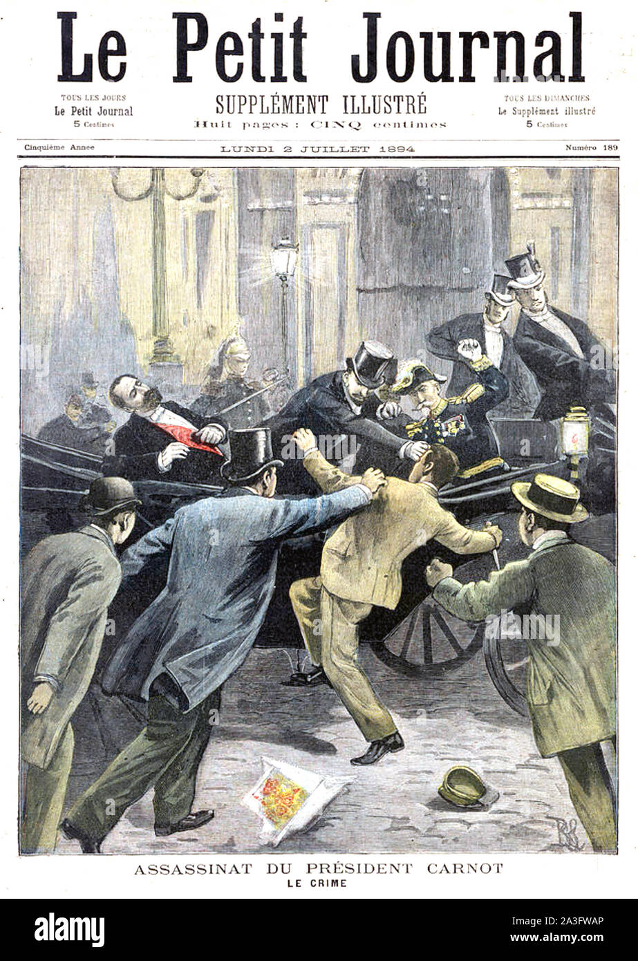 MARIE SADI CARNOT (1837-1894) Französische Präsident der Italienische anarchist Sante Caserio in Lyon vom 24. Juni 1894 erstochen. Stockfoto
