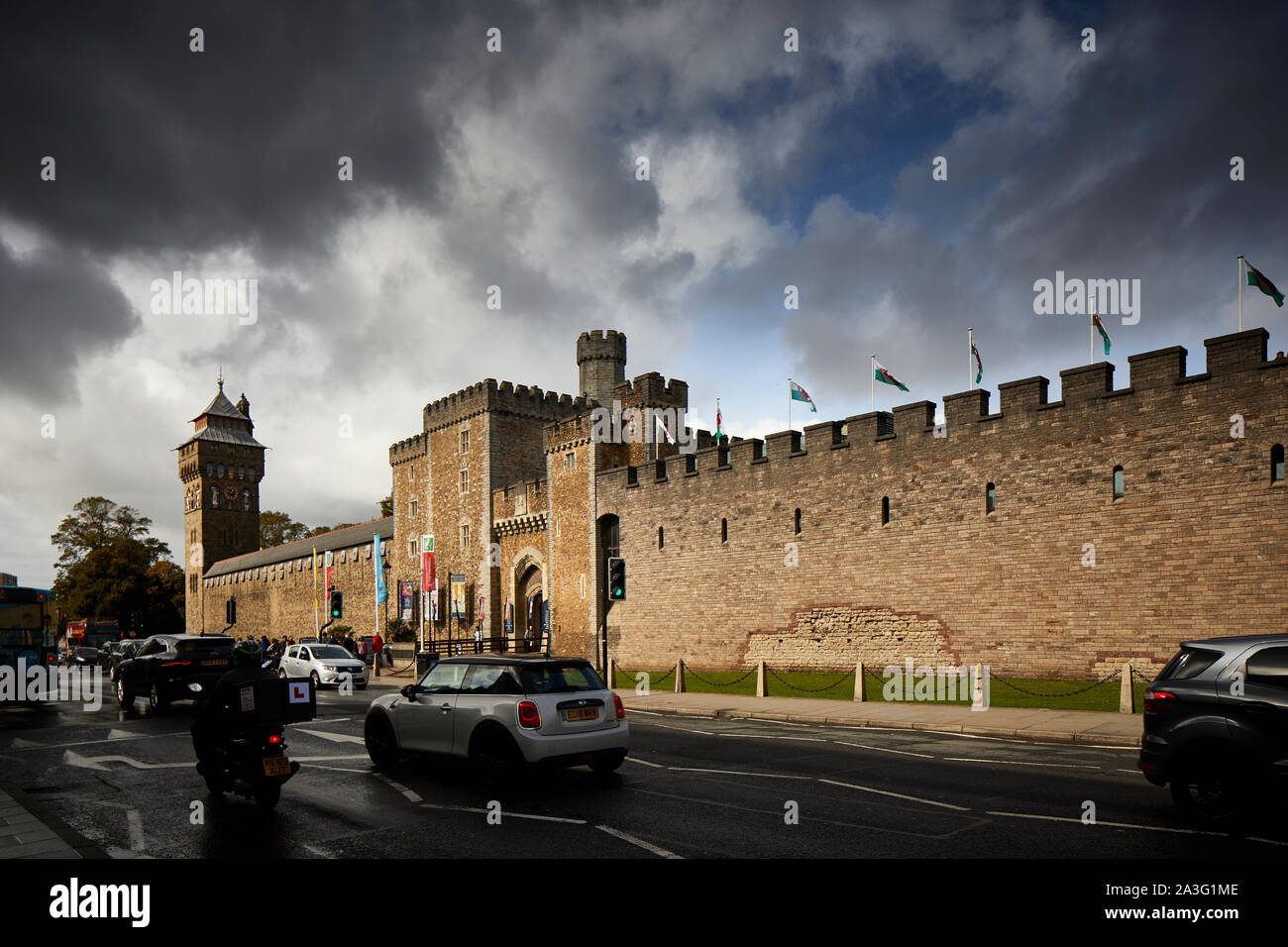 Cardiff Wales, mittelalterliche historische Wahrzeichen Schloss Cardiff Wand Stockfoto