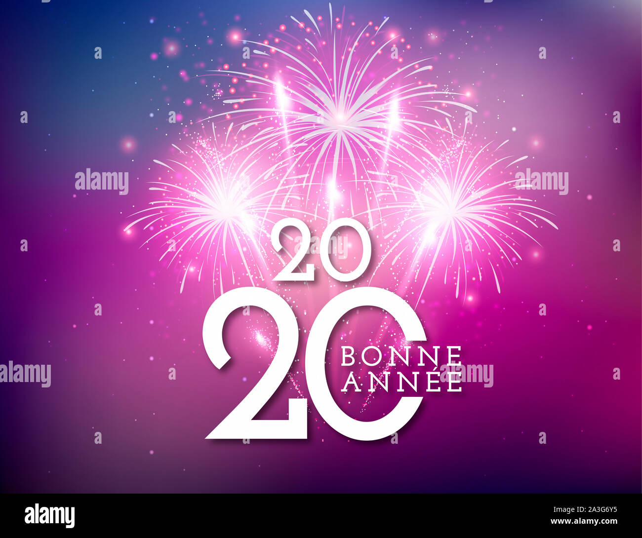Neues Jahr 2020 Grüße mit Feuerwerk Stockfoto