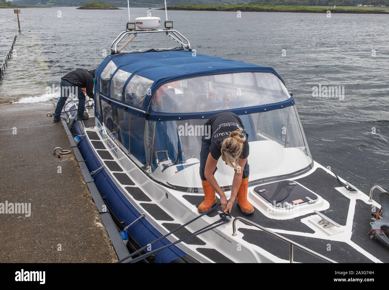 Die lismore Fähre binden bei Port Ramsay terminal auf Lismore Stockfoto