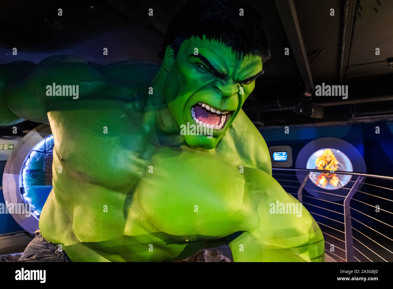 England, London, Marylebone, Innenansicht von Madame Tussauds, riesigen Waxwork Abbildung Der Unglaubliche Hulk Stockfoto