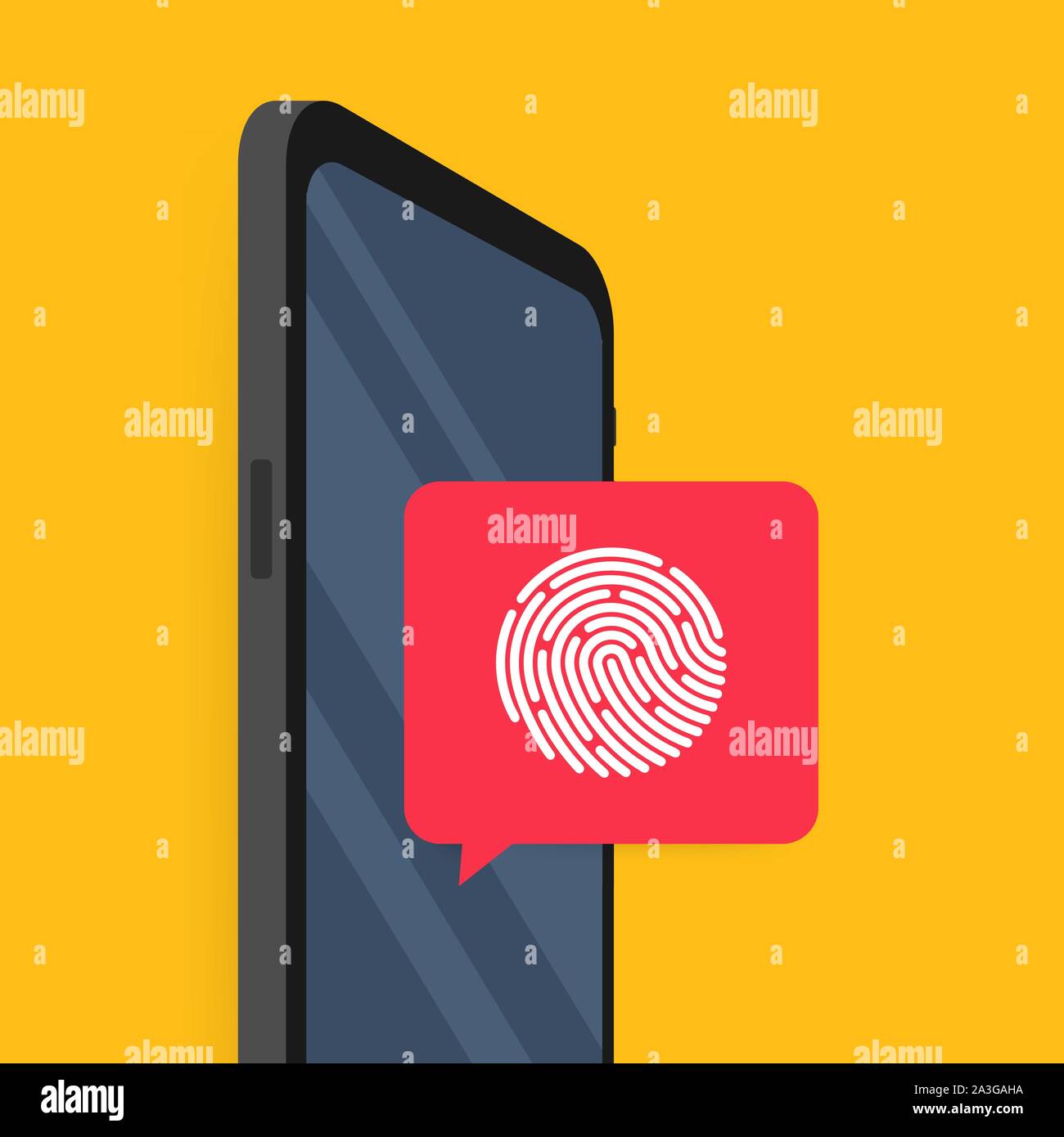 Dialogfeld am Telefon mit einem Vorschlag, einen Fingerabdruck zu scannen. Schnelle Weg in eine mobile Anwendung zu genehmigen. Vector lieferbar Abbildung. Stock Vektor