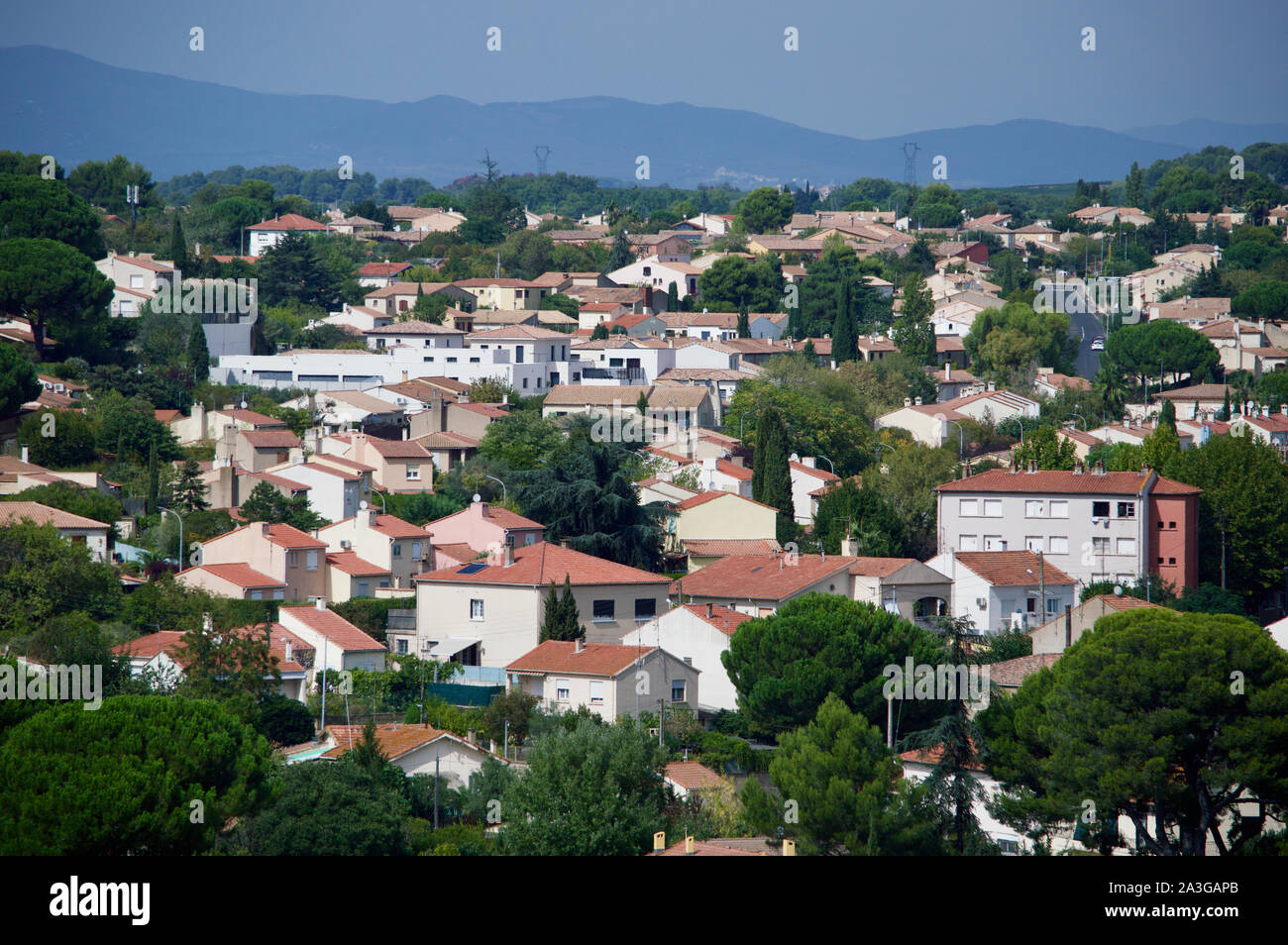 Ein Blick auf die Landschaft um Beziers in Frankreich Stockfoto