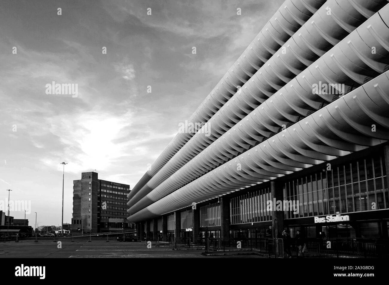 Preston Busbahnhof in Schwarz & Weiß Stockfoto