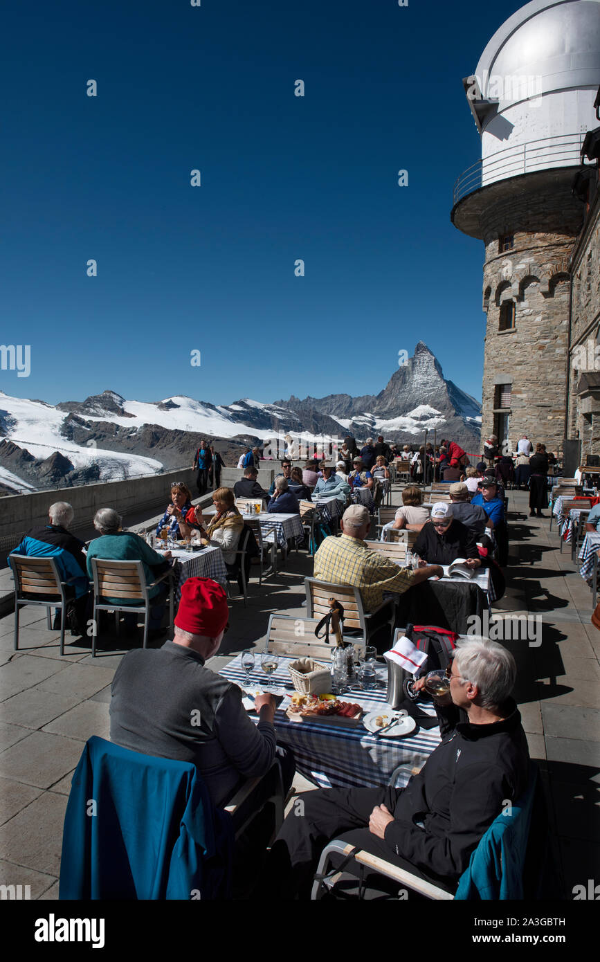 Gornergrat, Monte Rossa massiv, oberhalb von Zermatt in der Schweiz. September 2019 Der Gornergletscher (Deutsch: Gornergletscher) ist ein talgletscher f Stockfoto