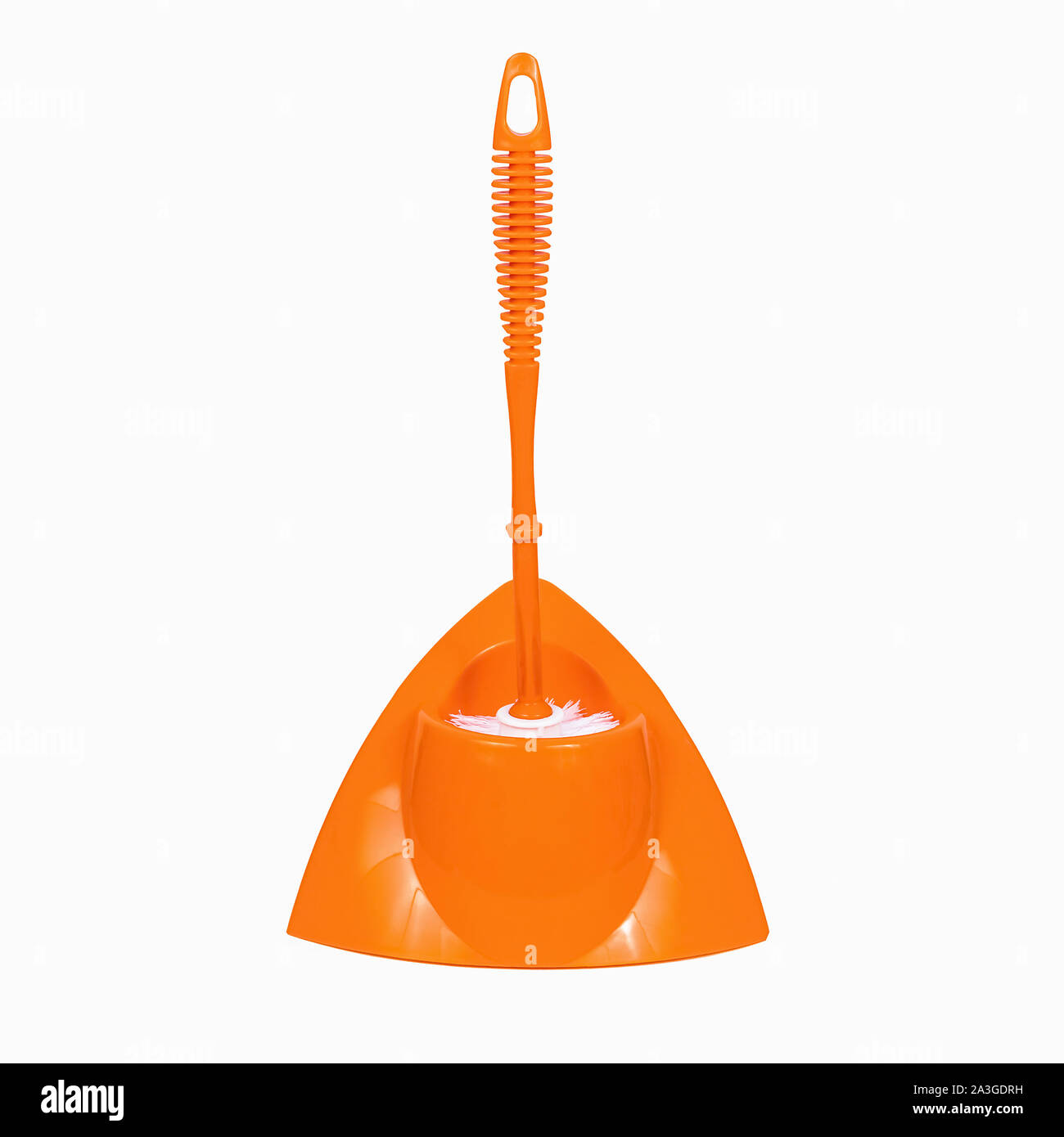 Orange WC-Bürste und Halter Badezimmer Reinigung Hygiene ein weißer Hintergrund Stockfoto
