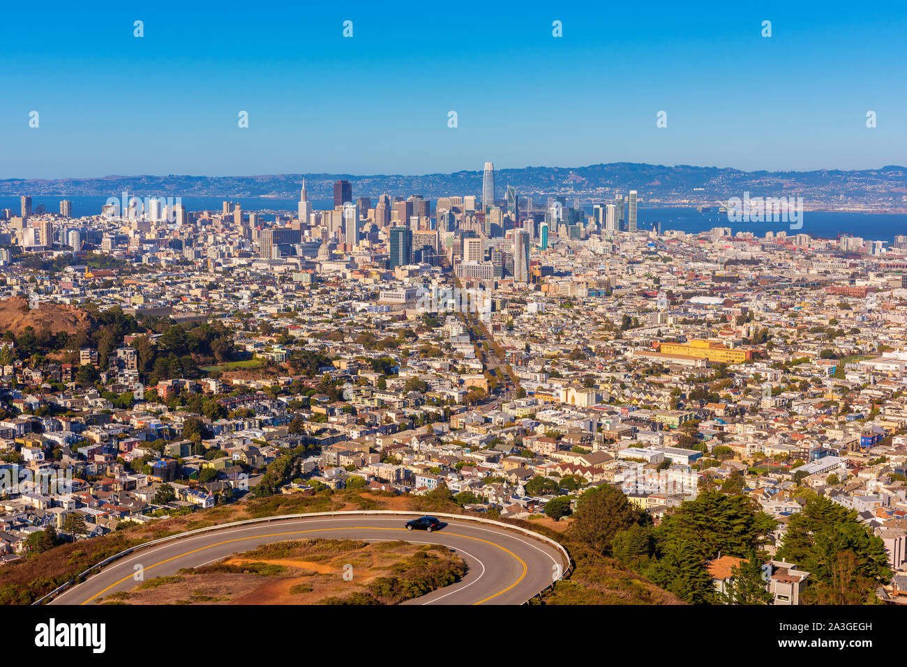Skyline von San Francisco aus Twin Peaks Stockfoto