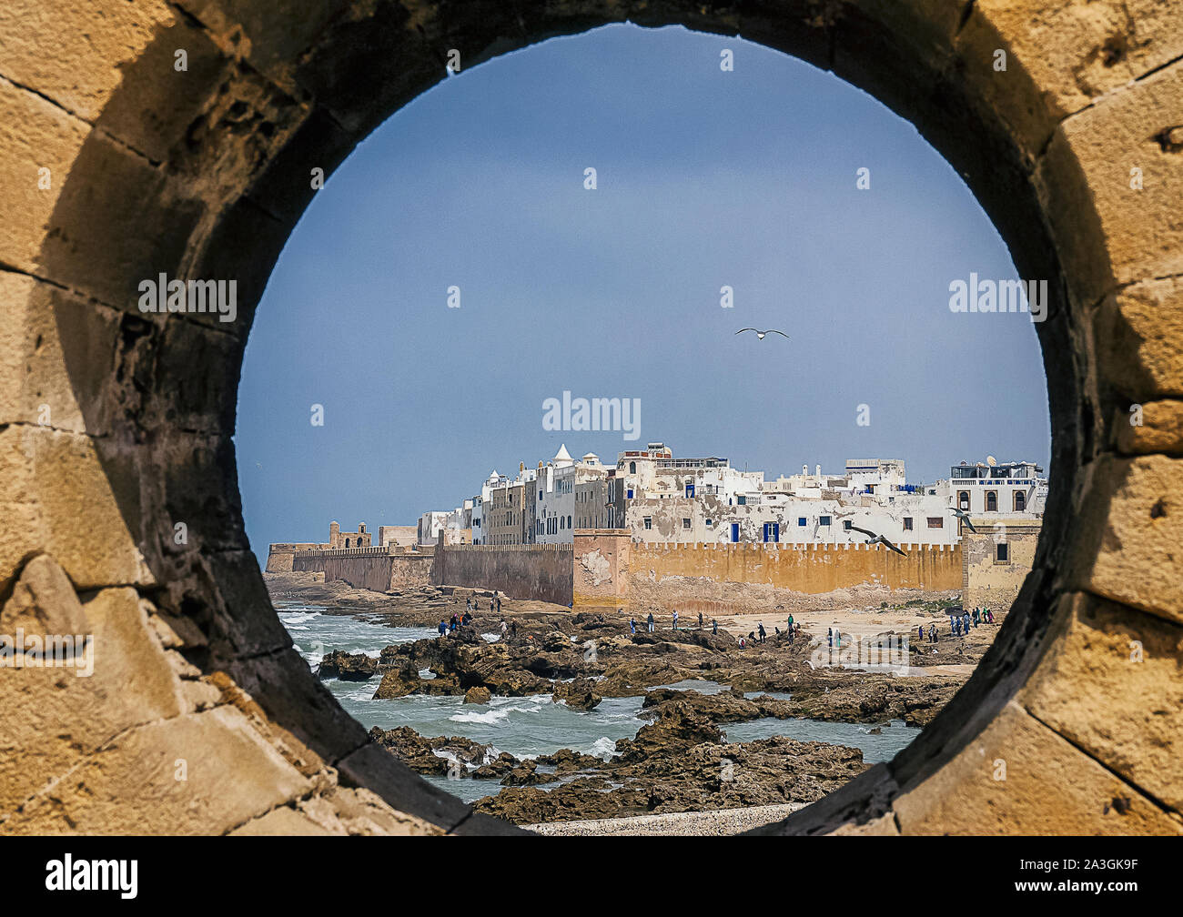 Panoramablick auf die Altstadt von Essaouira, afrikanische Stadt in Marokko Stockfoto