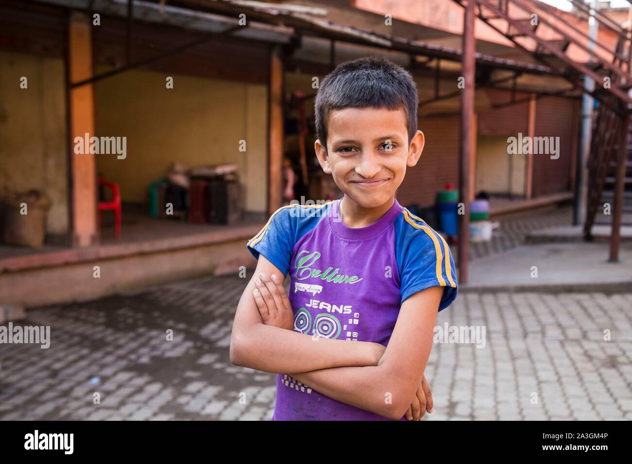 Nepal, Chitwan, Ratnanagar, Porträt eines Jungen Stockfoto